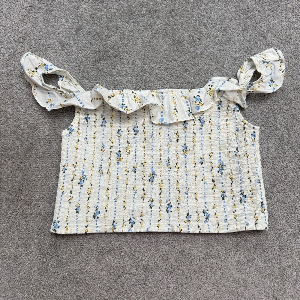 Wild Fable Smocked Cropped Off Shoulder Top Womens Large White Floral Ruffle
